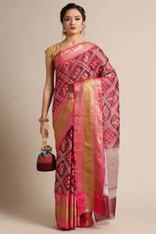 Magenta Art Silk woven saree with blouse