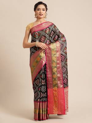 Black Art Silk woven saree with blouse 1