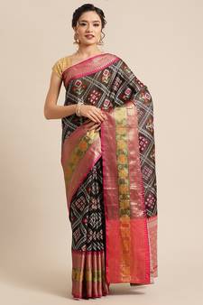 Black Art Silk woven saree with blouse