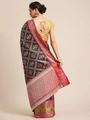 Black Art Silk woven saree with blouse 2