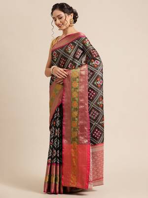 Black Art Silk woven saree with blouse 3