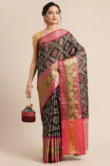 Black Art Silk woven saree with blouse