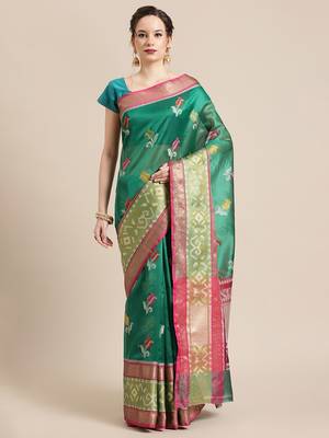 Green Art Silk woven saree with blouse 1