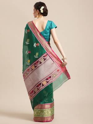Green Art Silk woven saree with blouse 2