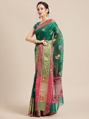 Green Art Silk woven saree with blouse 3