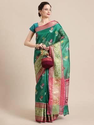 Green Art Silk woven saree with blouse 4