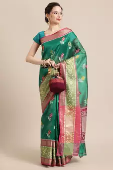 Green Art Silk woven saree with blouse