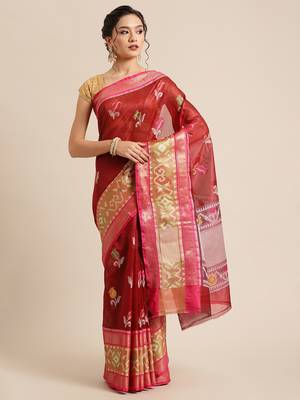 Maroon Art Silk woven saree with blouse 1
