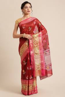 Maroon Art Silk woven saree with blouse