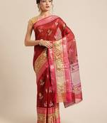 Maroon Art Silk woven saree with blouse