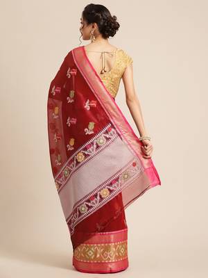 Maroon Art Silk woven saree with blouse 2