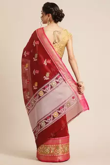Maroon Art Silk woven saree with blouse