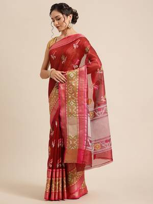 Maroon Art Silk woven saree with blouse 3