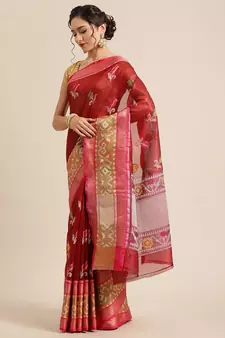 Maroon Art Silk woven saree with blouse