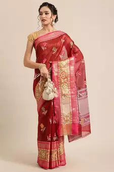 Maroon Art Silk woven saree with blouse