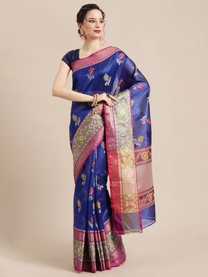 BLUE Art Silk woven saree with blouse 1
