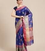 BLUE Art Silk woven saree with blouse