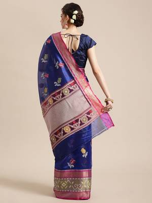 BLUE Art Silk woven saree with blouse 2