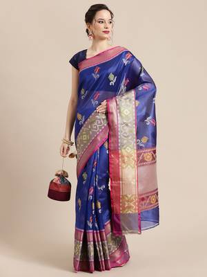 BLUE Art Silk woven saree with blouse 4