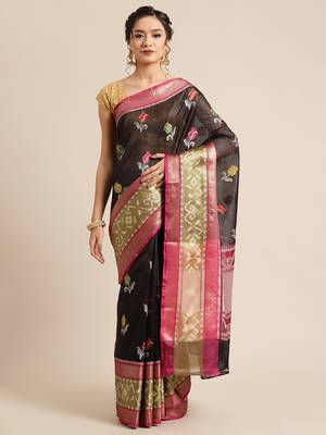 Black Art Silk woven saree with blouse 1