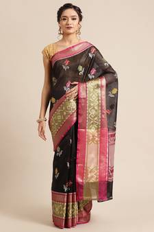 Black Art Silk woven saree with blouse
