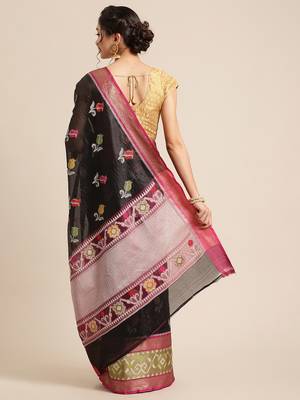 Black Art Silk woven saree with blouse 2