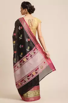 Black Art Silk woven saree with blouse