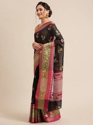 Black Art Silk woven saree with blouse 3