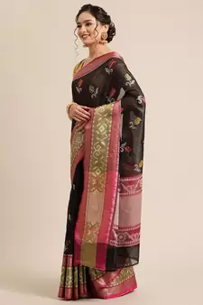 Black Art Silk woven saree with blouse