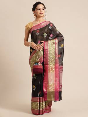 Black Art Silk woven saree with blouse 4
