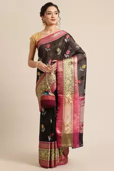 Black Art Silk woven saree with blouse