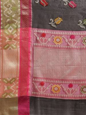 Black Art Silk woven saree with blouse 5