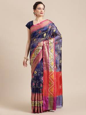 BLUE Art Silk woven saree with blouse 1