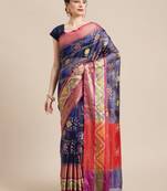 BLUE Art Silk woven saree with blouse