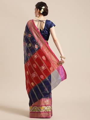 BLUE Art Silk woven saree with blouse 2