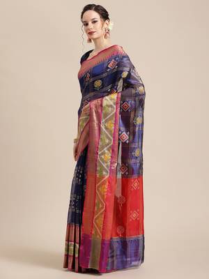 BLUE Art Silk woven saree with blouse 3