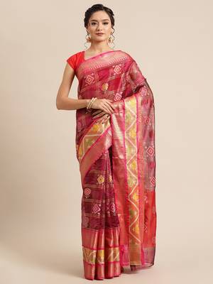 Magenta Art Silk woven saree with blouse 1