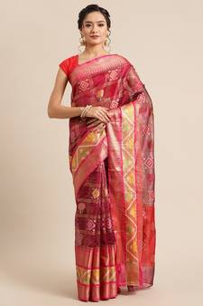 Magenta Art Silk woven saree with blouse
