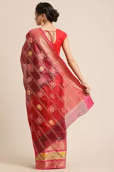 Magenta Art Silk woven saree with blouse