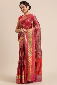 Magenta Art Silk woven saree with blouse