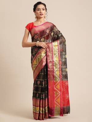 Black Art Silk woven saree with blouse 1