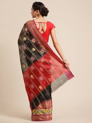 Black Art Silk woven saree with blouse 2