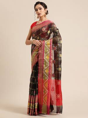 Black Art Silk woven saree with blouse 3