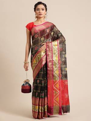 Black Art Silk woven saree with blouse 4