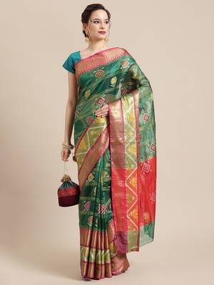 Green Art Silk woven saree with blouse 1