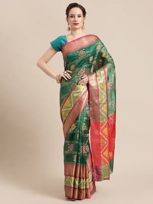 Green Art Silk woven saree with blouse 2