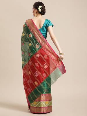 Green Art Silk woven saree with blouse 3