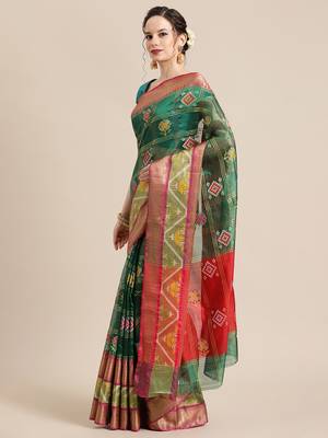 Green Art Silk woven saree with blouse 4