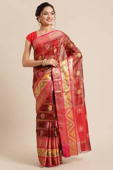 Maroon Art Silk woven saree with blouse