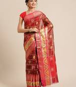 Maroon Art Silk woven saree with blouse